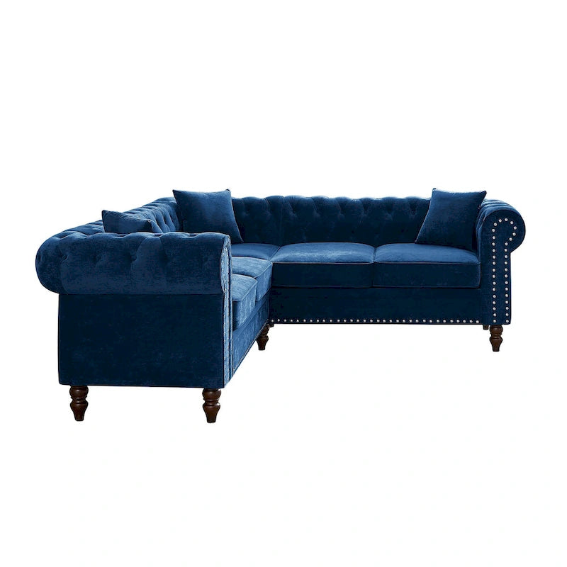 Deep Button Rolled Arm L Shaped Sectional Sofa