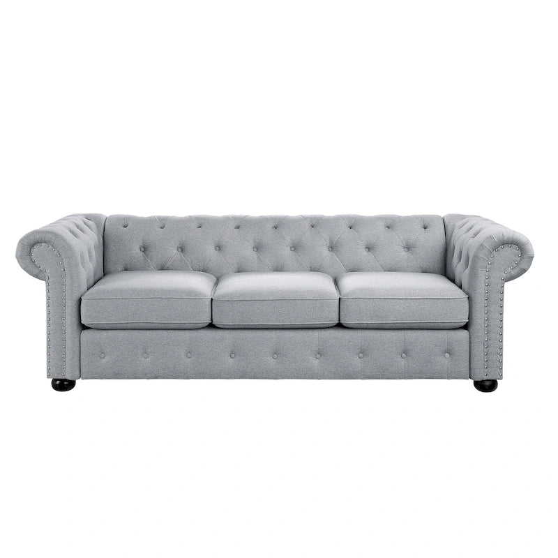 Tufted Chesterfield 3-Seater Sofa with Rolled Arms