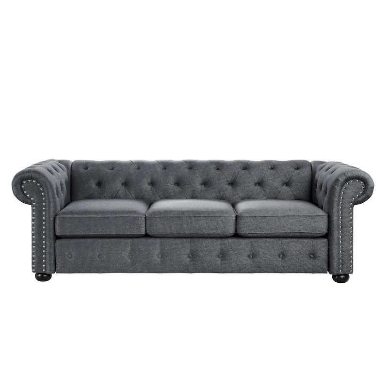Tufted Chesterfield 3-Seater Sofa with Rolled Arms