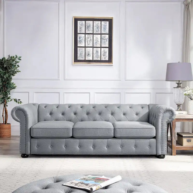 Tufted Chesterfield 3-Seater Sofa with Rolled Arms