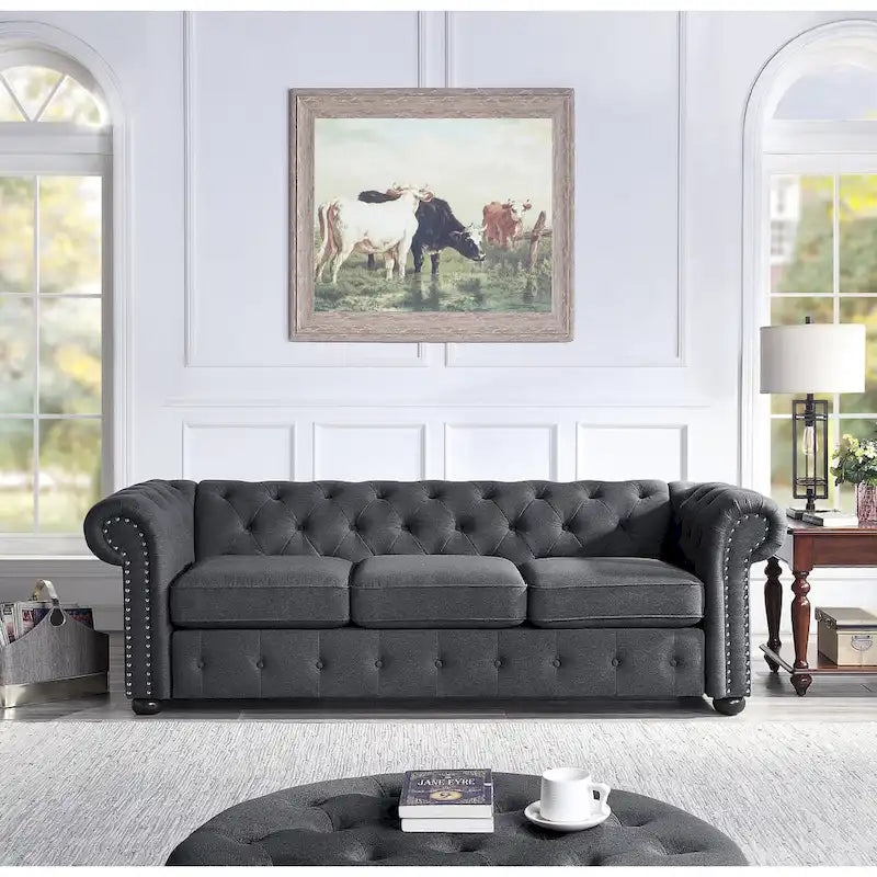Tufted Chesterfield 3-Seater Sofa with Rolled Arms