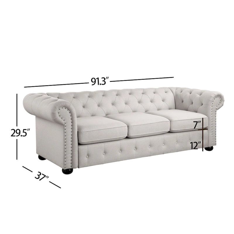 Tufted Chesterfield 3-Seater Sofa with Rolled Arms