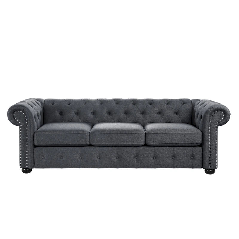 Tufted Chesterfield 3-Seater Sofa with Rolled Arms