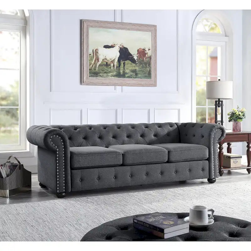 Tufted Chesterfield 3-Seater Sofa with Rolled Arms