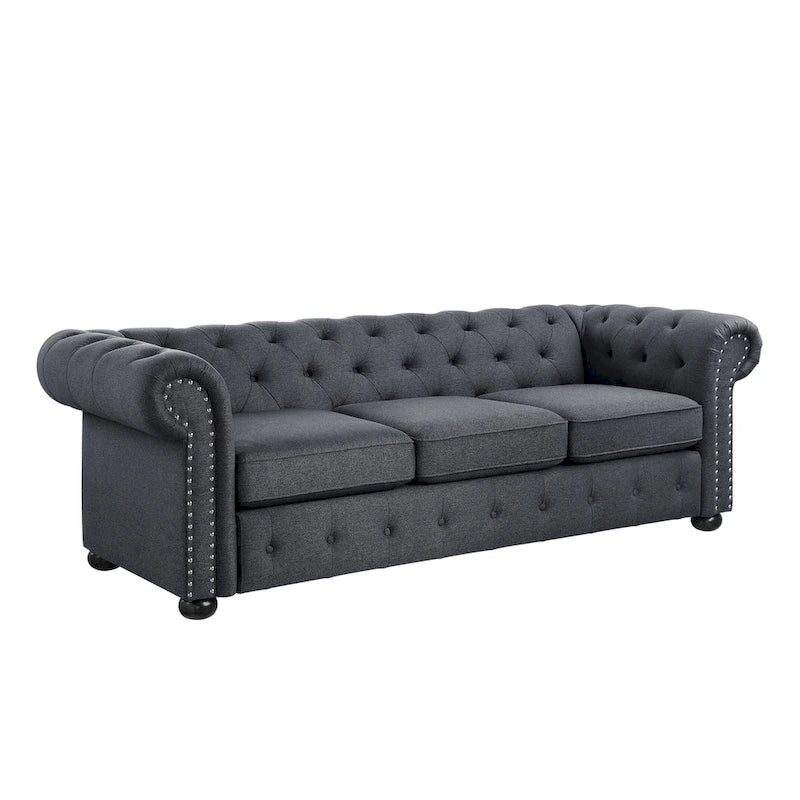 Tufted Chesterfield 3-Seater Sofa with Rolled Arms