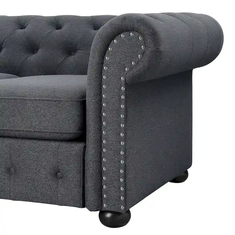 Tufted Chesterfield 3-Seater Sofa with Rolled Arms