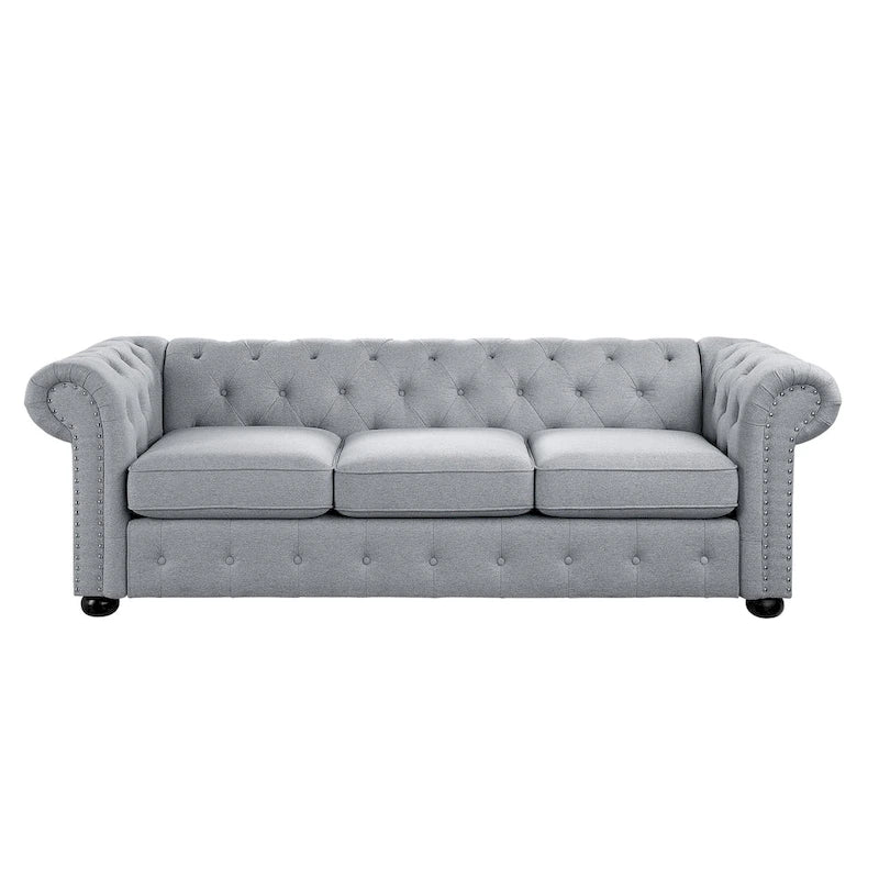 Tufted Chesterfield 3-Seater Sofa with Rolled Arms