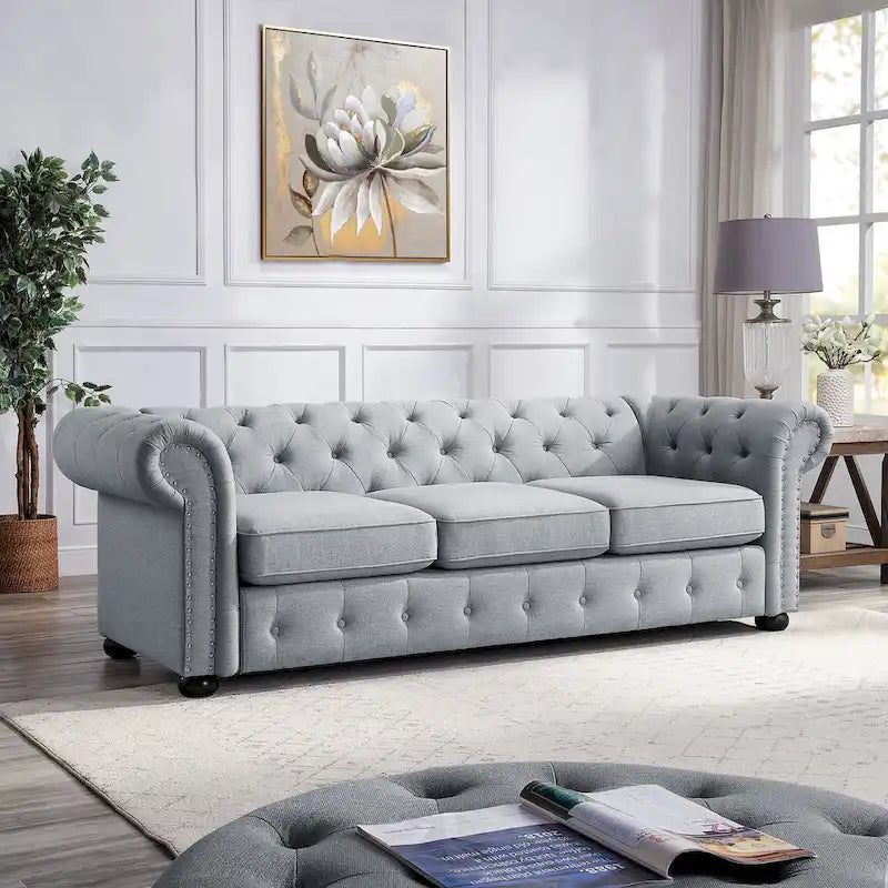 Tufted Chesterfield 3-Seater Sofa with Rolled Arms