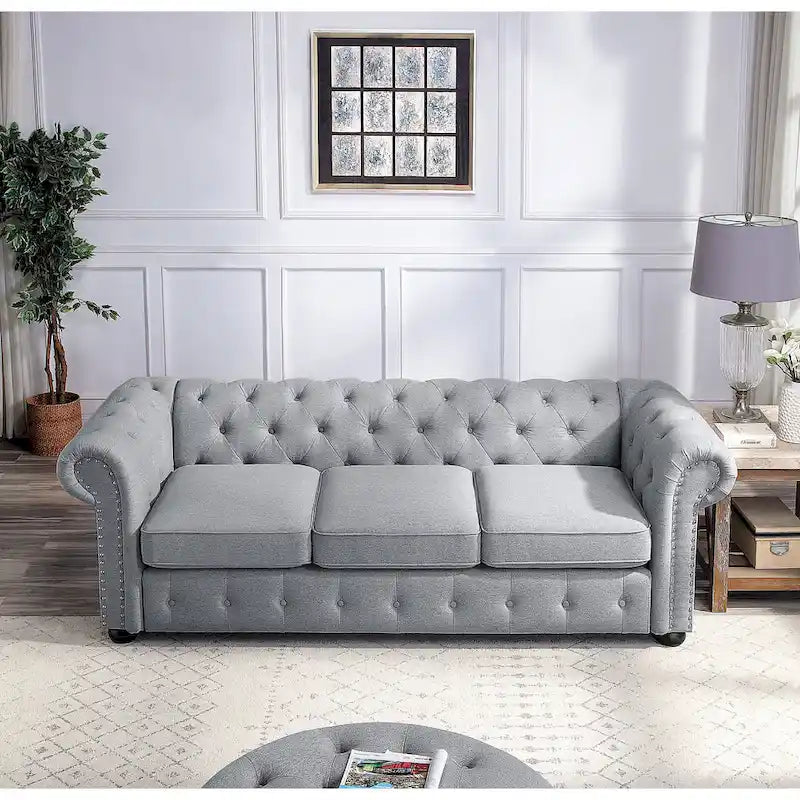 Tufted Chesterfield 3-Seater Sofa with Rolled Arms