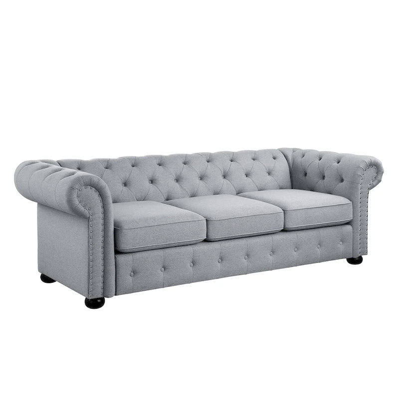 Tufted Chesterfield 3-Seater Sofa with Rolled Arms