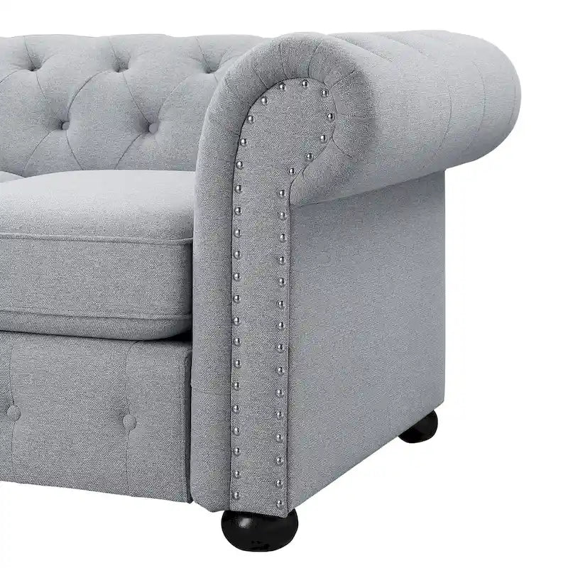 Tufted Chesterfield 3-Seater Sofa with Rolled Arms