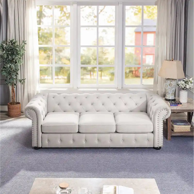 Tufted Chesterfield 3-Seater Sofa with Rolled Arms