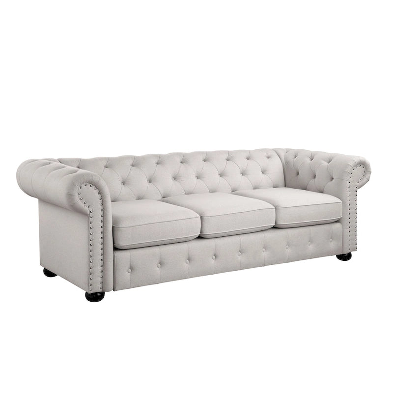 Tufted Chesterfield 3-Seater Sofa with Rolled Arms