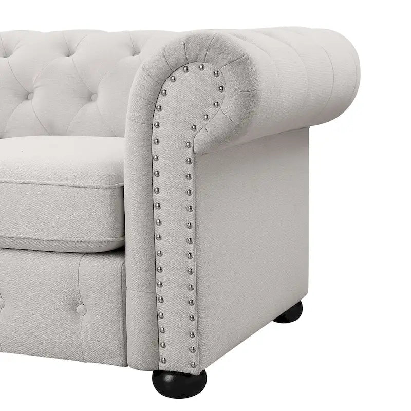 Tufted Chesterfield 3-Seater Sofa with Rolled Arms