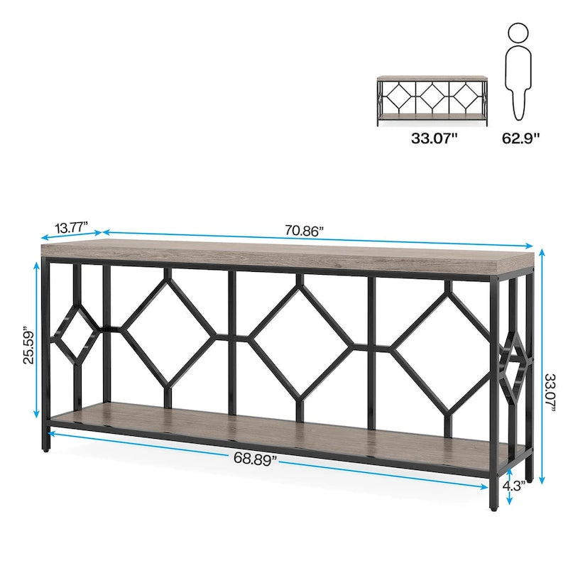 70.9 Inch Sofa Console Table with Open Storage Shelf