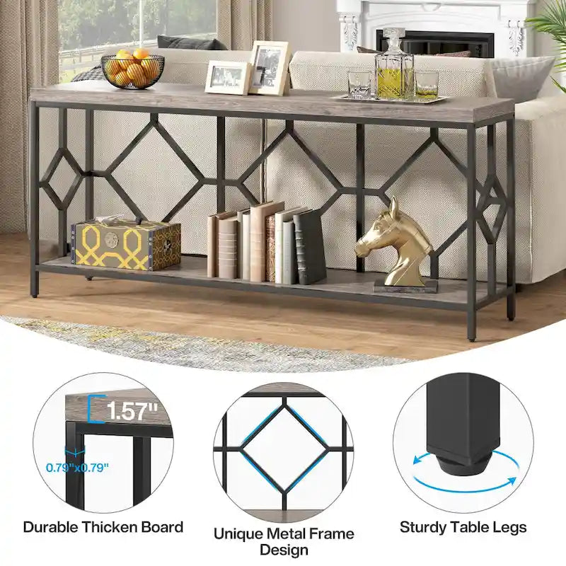 70.9 Inch Sofa Console Table with Open Storage Shelf