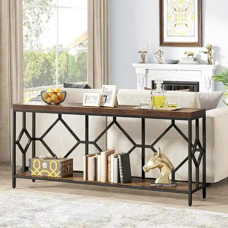 70.9 Inch Sofa Console Table with Open Storage Shelf