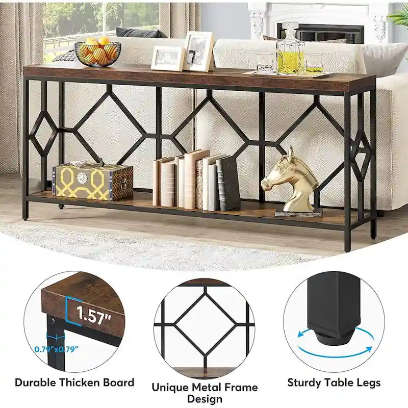 70.9 Inch Sofa Console Table with Open Storage Shelf