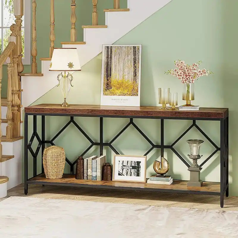 70.9 Inch Sofa Console Table with Open Storage Shelf