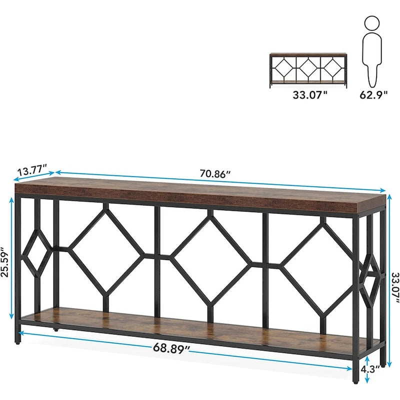 70.9 Inch Sofa Console Table with Open Storage Shelf