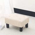 Button Tufted Linen Foot Stool - Rectangular Small Ottoman