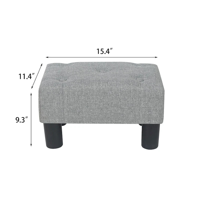Button Tufted Linen Foot Stool - Rectangular Small Ottoman