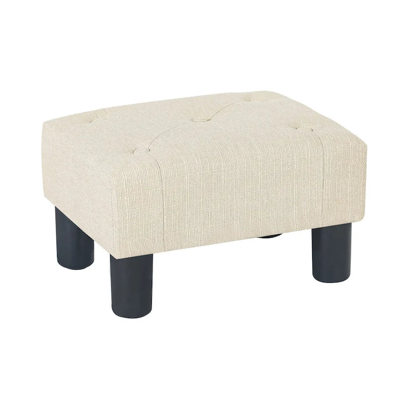 Button Tufted Linen Foot Stool - Rectangular Small Ottoman