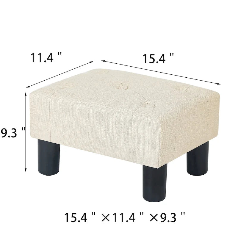 Button Tufted Linen Foot Stool - Rectangular Small Ottoman