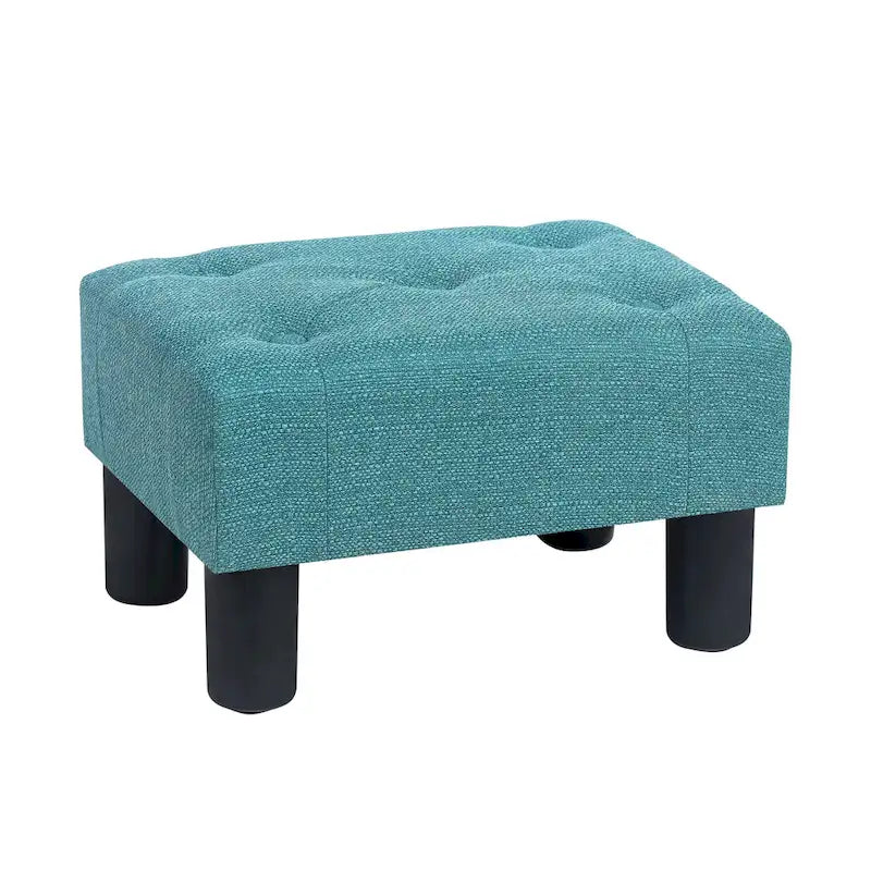 Button Tufted Linen Foot Stool - Rectangular Small Ottoman