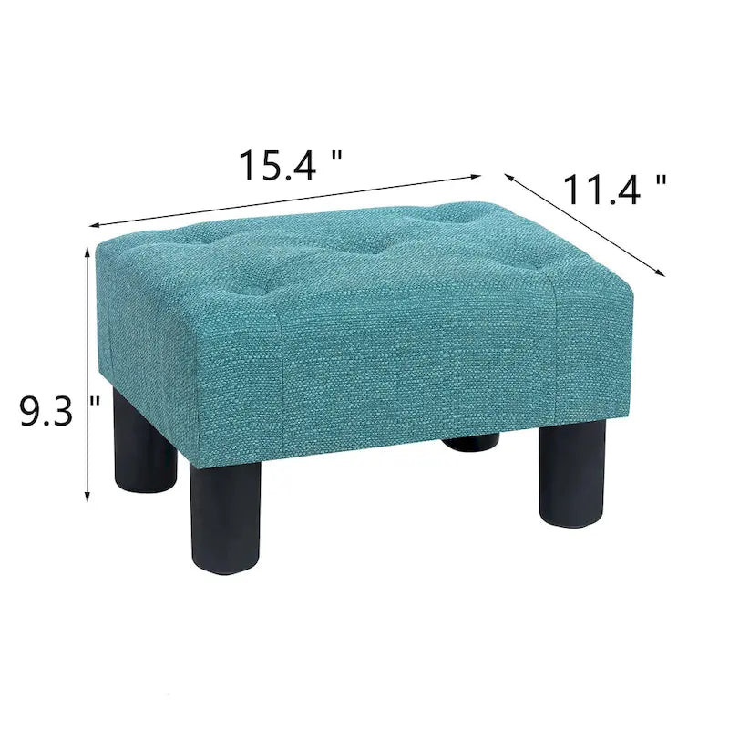 Button Tufted Linen Foot Stool - Rectangular Small Ottoman
