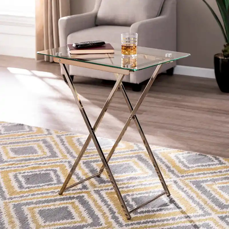 Folding Tray Table with Tempered Glass Top