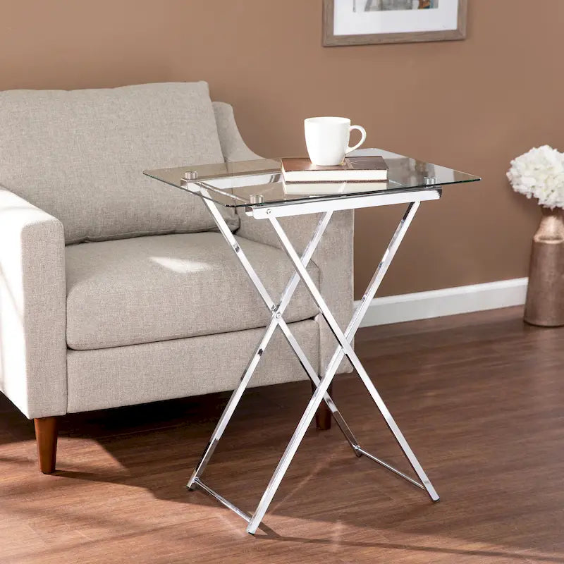 Folding Tray Table with Tempered Glass Top