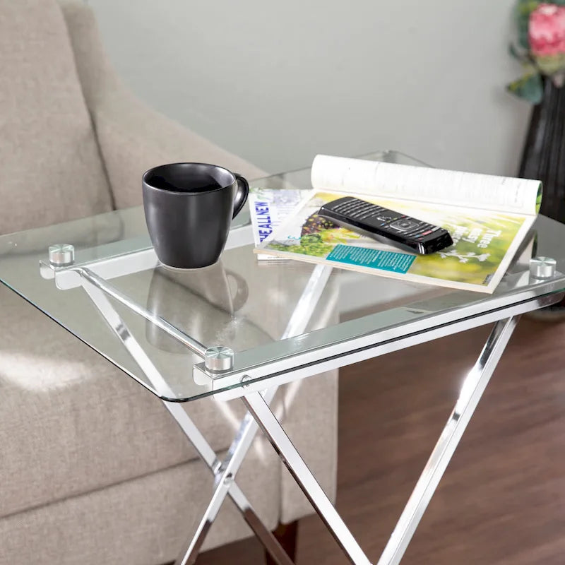 Folding Tray Table with Tempered Glass Top