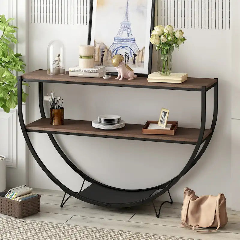 Rustic Industrial Demilune Console Table