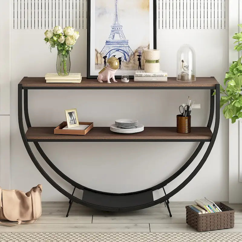 Rustic Industrial Demilune Console Table