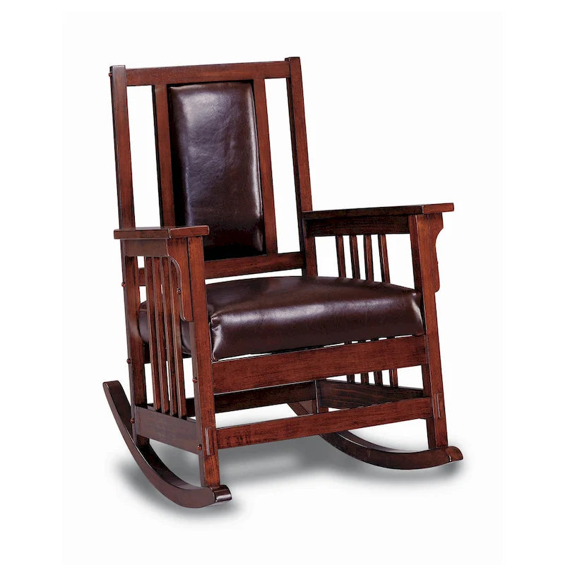 Rocking Chair with Leather Upholstered Seat & Back, Tobacco and Dark Brown