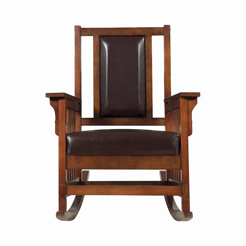 Rocking Chair with Leather Upholstered Seat & Back, Tobacco and Dark Brown