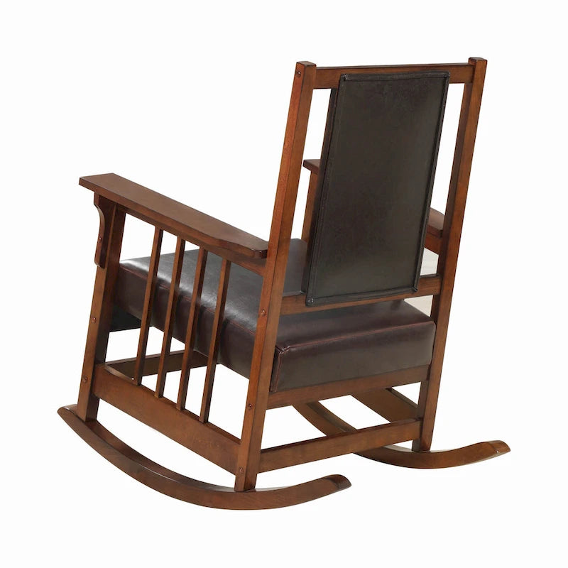 Rocking Chair with Leather Upholstered Seat & Back, Tobacco and Dark Brown
