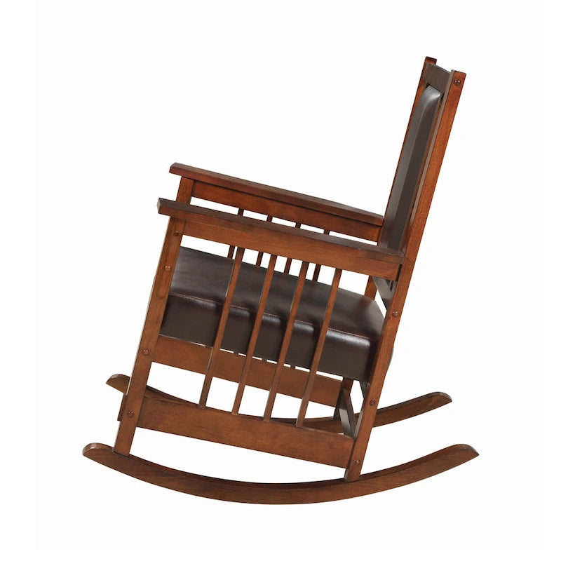 Rocking Chair with Leather Upholstered Seat & Back, Tobacco and Dark Brown