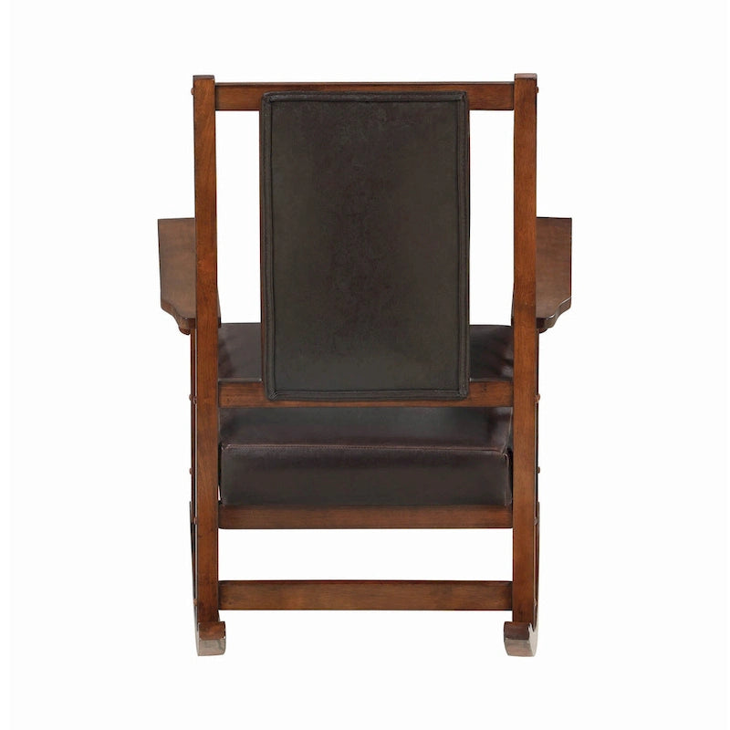 Rocking Chair with Leather Upholstered Seat & Back, Tobacco and Dark Brown