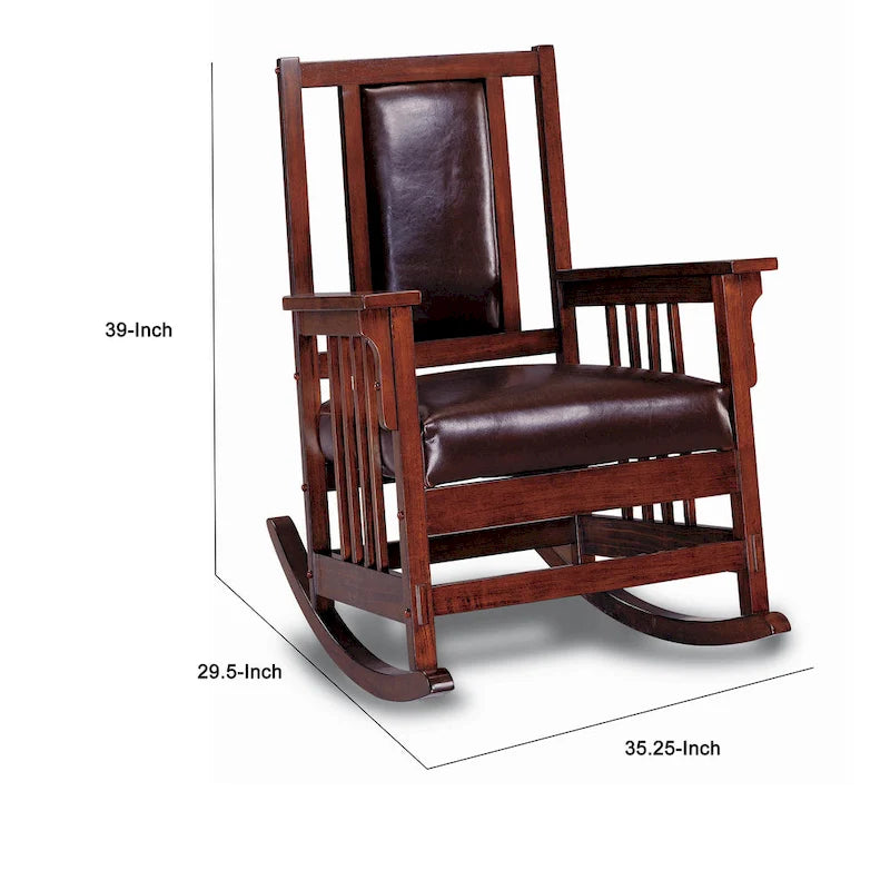 Rocking Chair with Leather Upholstered Seat & Back, Tobacco and Dark Brown