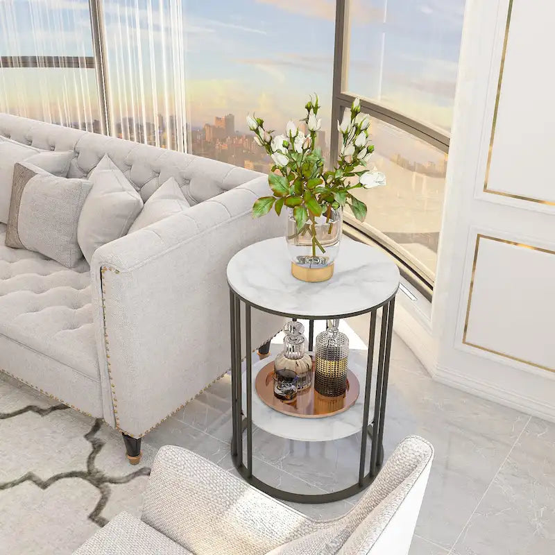 Tall Frame End Table with Sintered Stone Top & Metal Frame