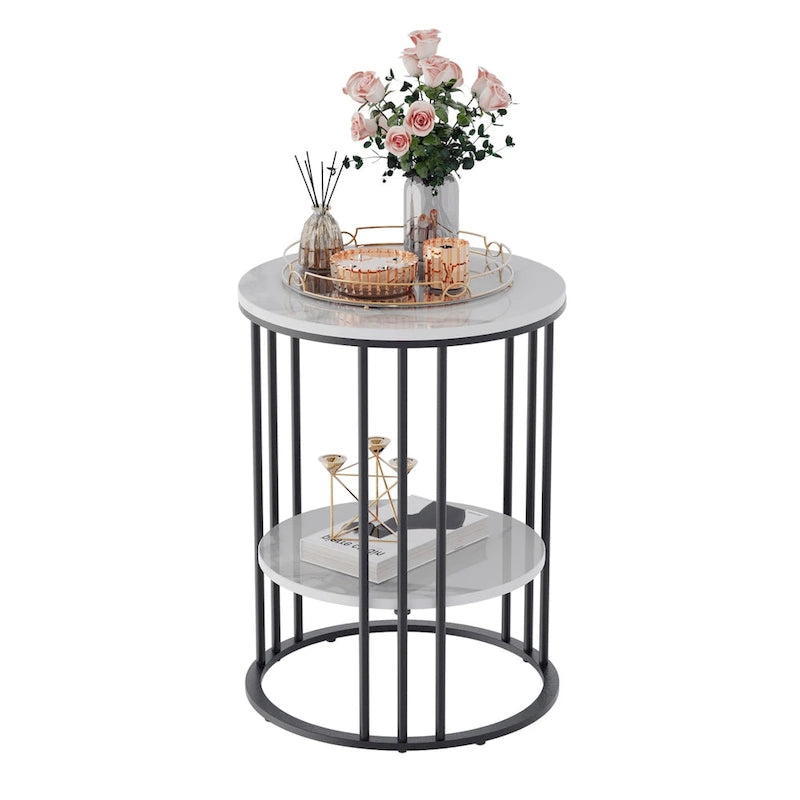 Tall Frame End Table with Sintered Stone Top & Metal Frame