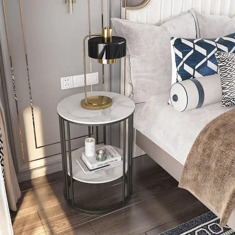 Tall Frame End Table with Sintered Stone Top & Metal Frame