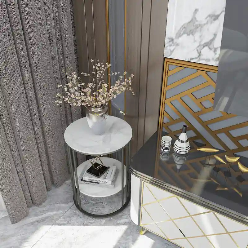 Tall Frame End Table with Sintered Stone Top & Metal Frame