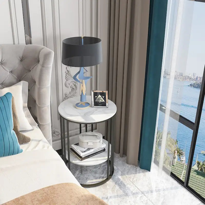 Tall Frame End Table with Sintered Stone Top & Metal Frame