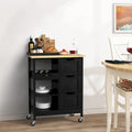 Solid Wood Top Kitchen Island Storage Cart with 3 Drawers Rolling Serving Trolley