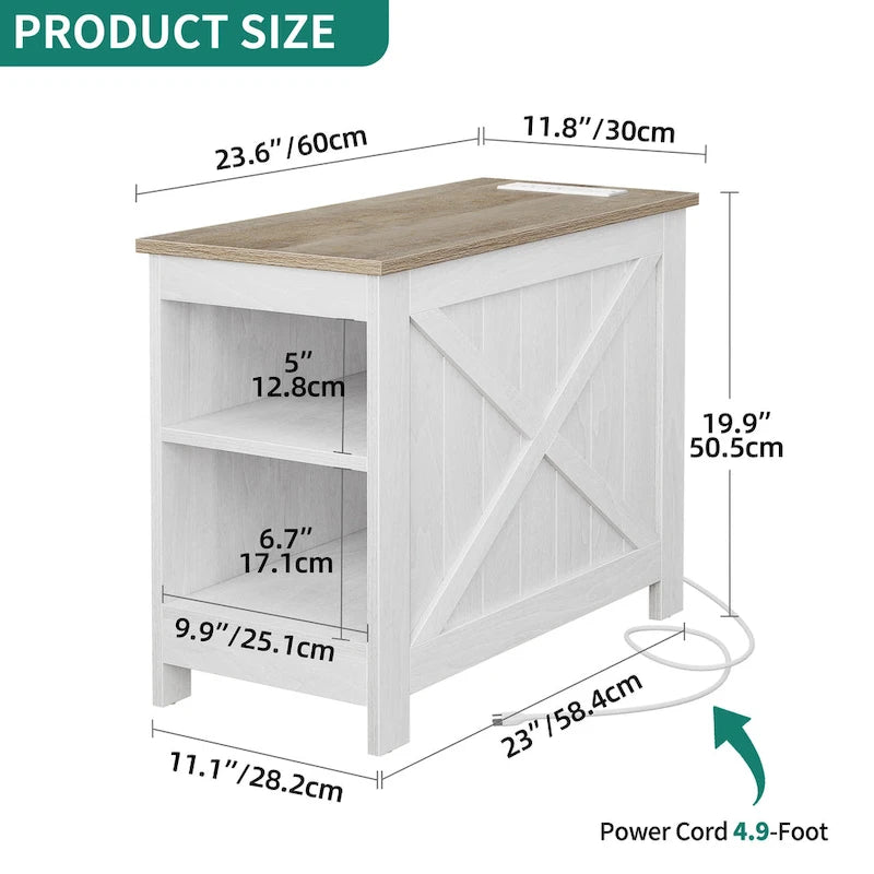End Table with Charging Station, Side Table with Storage, 2 Power Outlets & 2 USB Ports for Living Room
