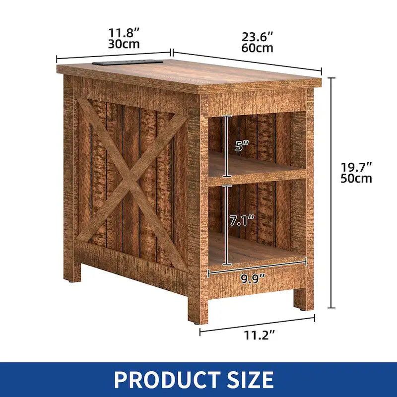 End Table with Charging Station, Side Table with Storage, 2 Power Outlets & 2 USB Ports for Living Room