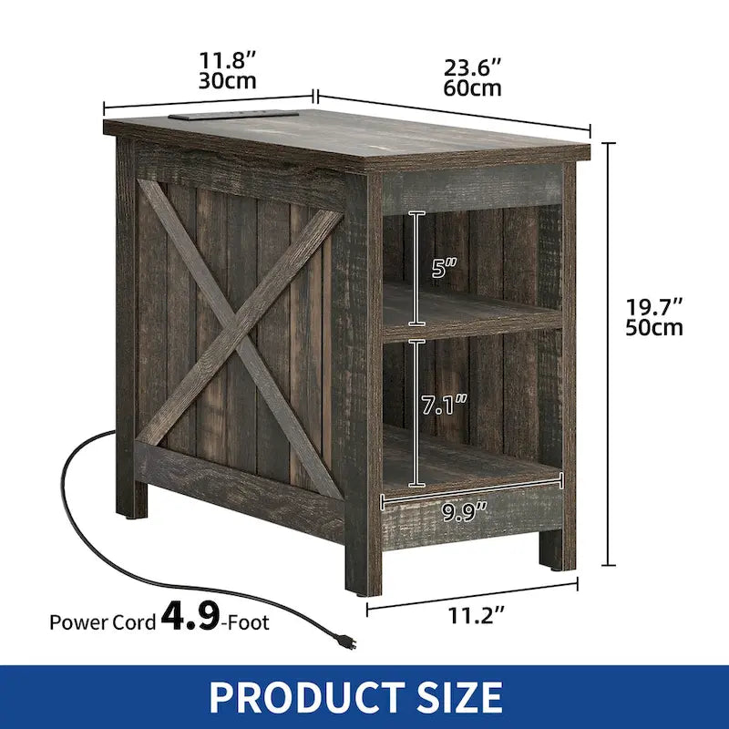 End Table with Charging Station, Side Table with Storage, 2 Power Outlets & 2 USB Ports for Living Room